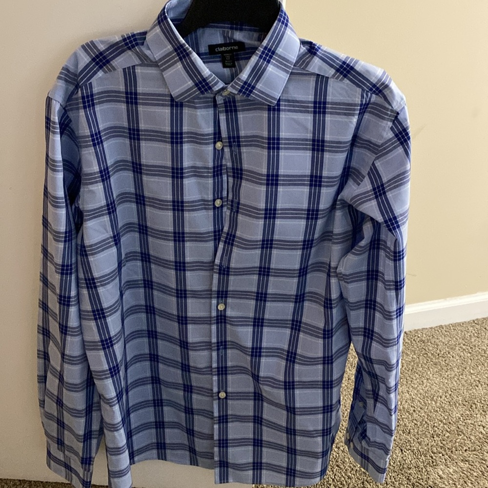 Men’s Blue and White Long Sleeves Claiborne Shirt XL